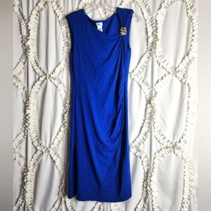 Vintage Cache Blue Bodycon Dress Gold Snake Brooch Size Large